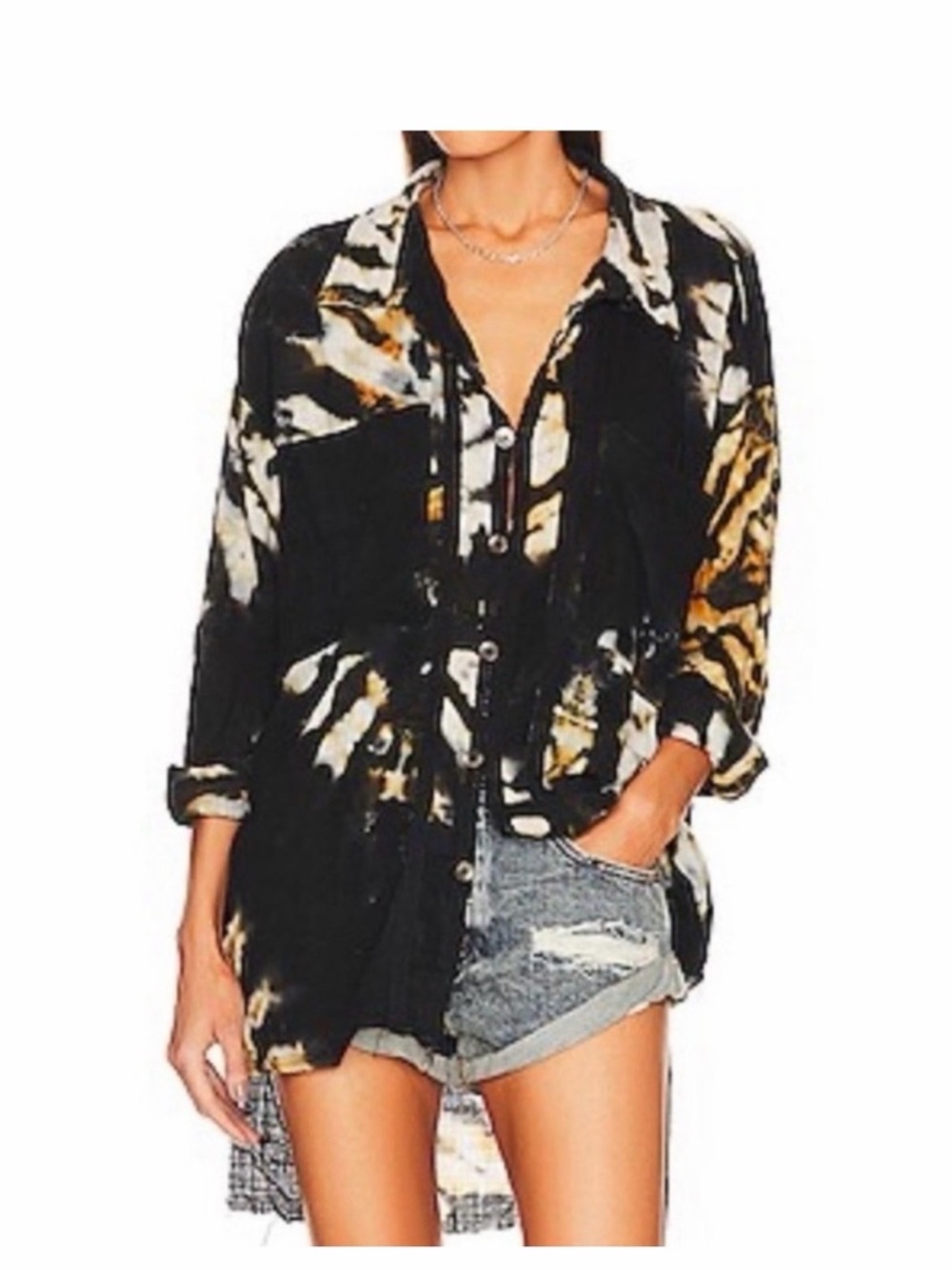Free People Top-One Teaspoon Boho Tie-Dye High Low button down